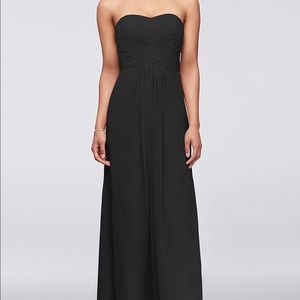 LONG STRAPLESS CHIFFON DRESS AND PLEATED BODICE